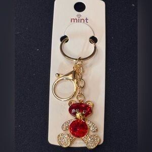BAG CHARM Mint Red and Gold Bear Keychain